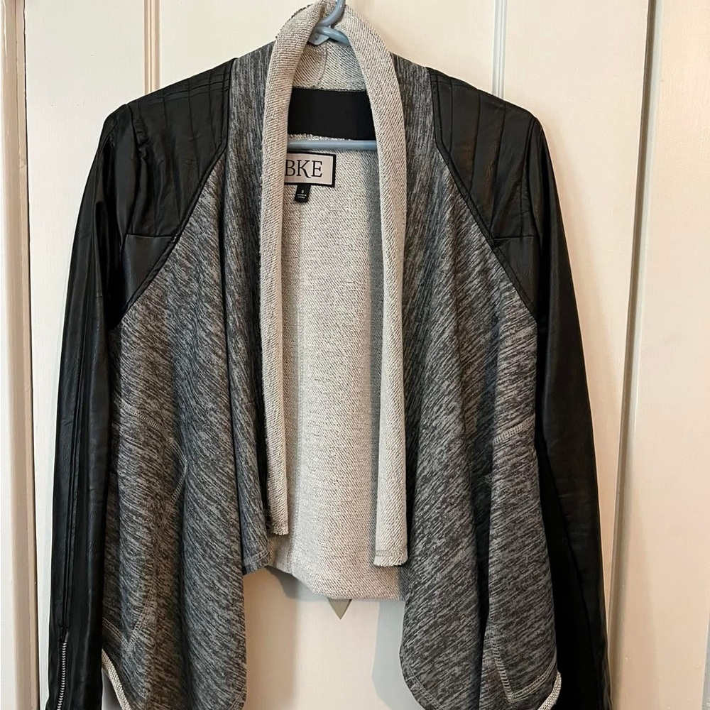 BKE Cloth and Faux Leather Cardigan